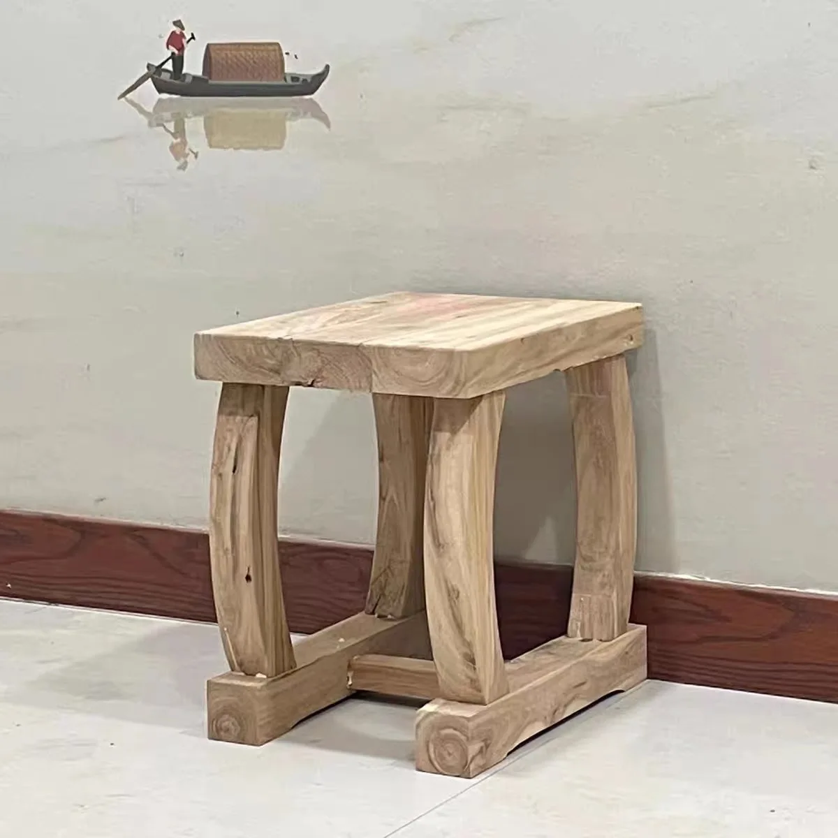 Solid wood shoe changing circular stool, sitting pier, guzheng stool, living room, coffee table, elm wood