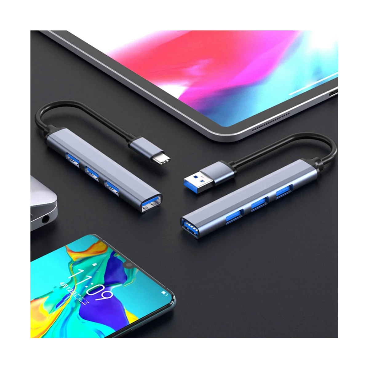 4 منافذ USB Hub الفاصل متعدد المحور نوع C إلى USB 3.0 محول USB عدة منافذ محول الطاقة