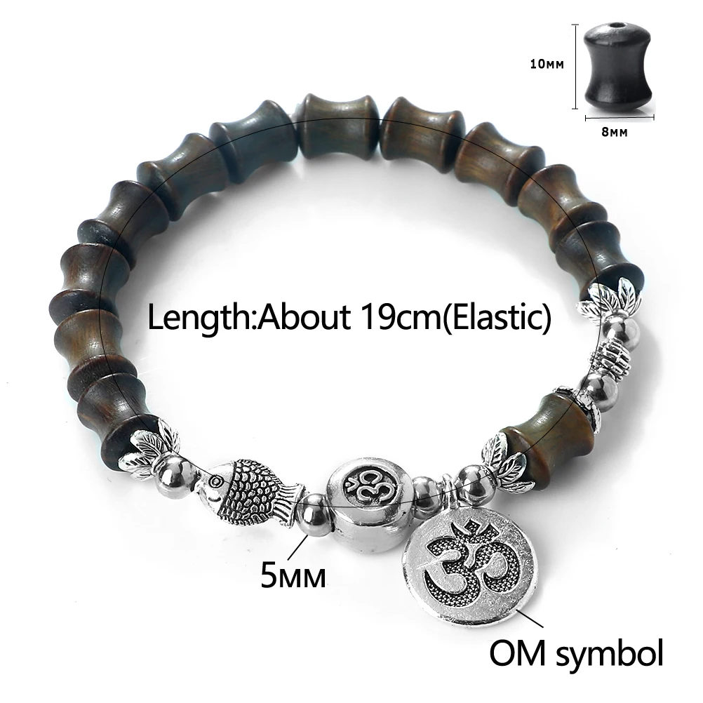 Chinese Style Vintage Bamboo Joint Beaded Bracelets For Women Men OM Symbol Pendant Natural Wooden Beads Bracelet Ethnic Jewelry