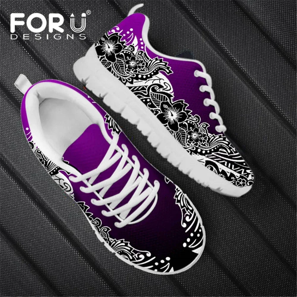 Gradient Style Polynesian Hawaii Hibiscus Pattern Women Shoes Flats Casual Sneakers Autumn Mesh Comfortable Ladies