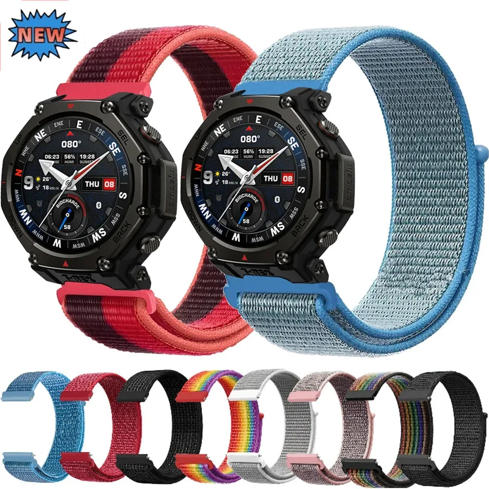 20mm 22mm Sport Nylon Loop Strap for Amazfit T-Rex3 Pro 48mm 44mm Balance 2 Helio Active 2 Square Bracelet Amazfit Bip 6 5 Band