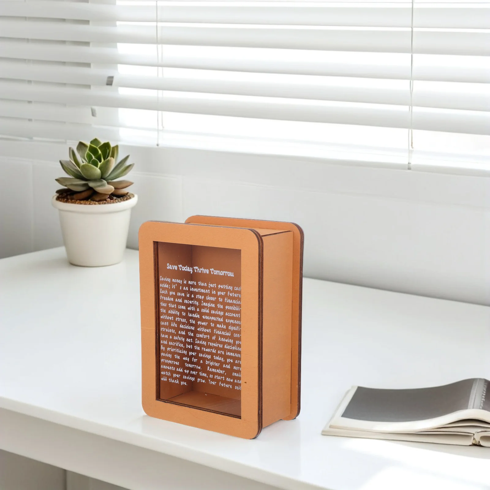 Caja de ahorros de madera, hucha de acrílico transparente, tarro de monedas motivacional para ahorrar dinero y gestión de dinero, tarro de ahorro de hucha