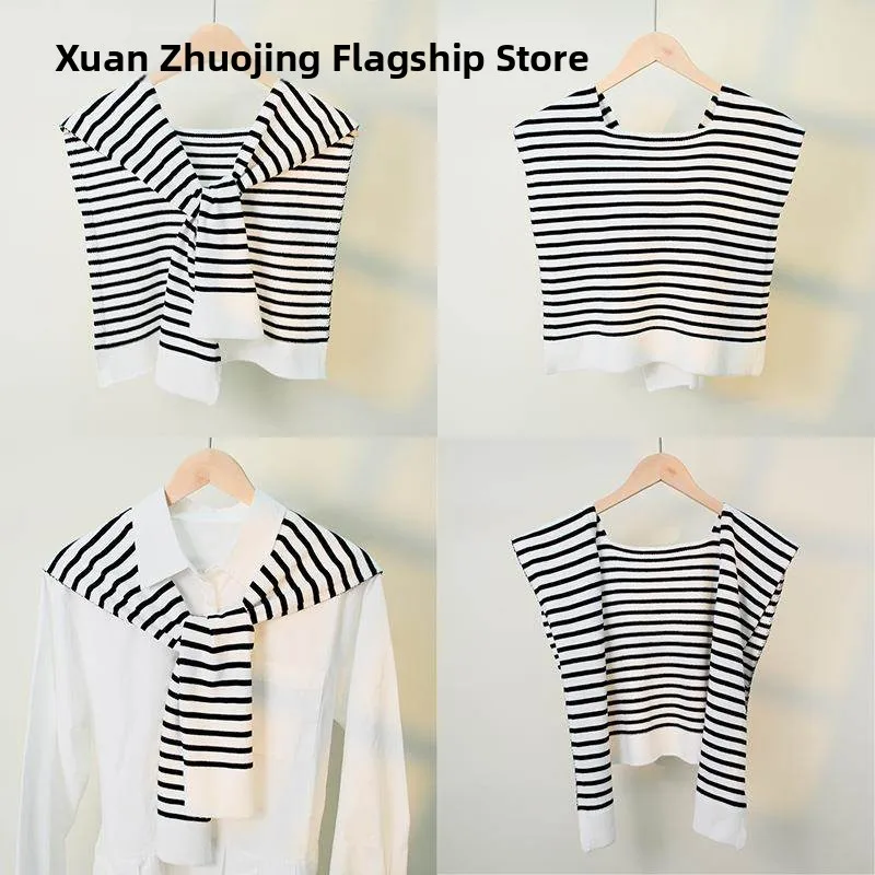 

Korean Style Striped Knitted Shawl Women's Loose Style Air Conditioned Room Shoulder Protection Scarf Fashion Outerwear