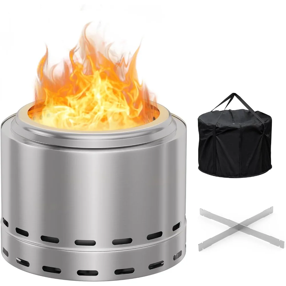 

19.5in Outdoor Smokeless Fire Pit, Wood Burning Fireplaces with Stand, Removable Ash Pan and Portable Bag, Stainless Steel Stove
