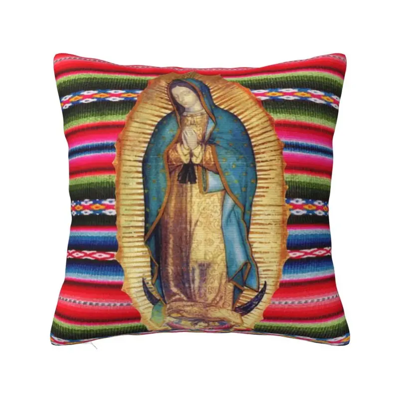 Funda de cojín nórdica Nuestra Señora de Guadalupe Virgen María Zarape, funda de almohada católica de terciopelo de la Virgen María, decoración