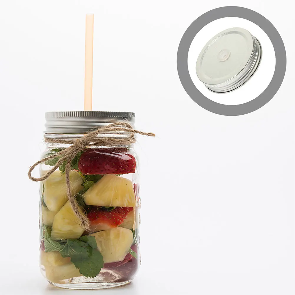 

12Pcs Jar Lids with Straw Hole Iron Mason Cup Covers Reusable Airtight Leak-Proof Replacement for Storage Bottles