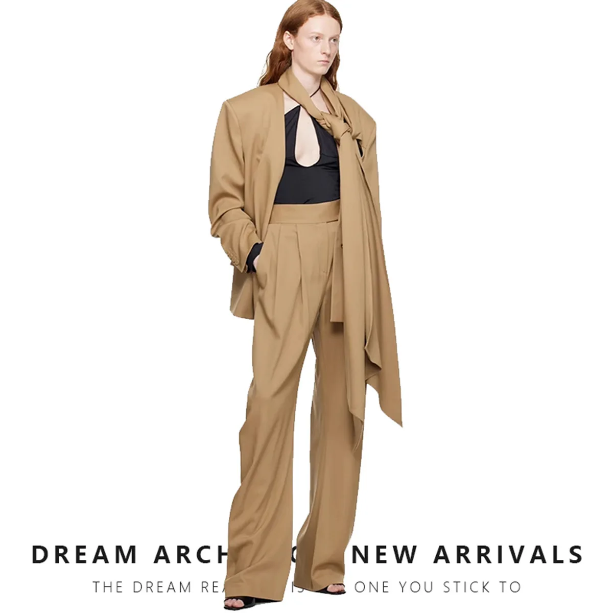 Wind Two-Piece For Women's 23 Autumn/Winter New Scarf Style Cut Silhouette Suit Jacket High Waisted Casual Pants Set