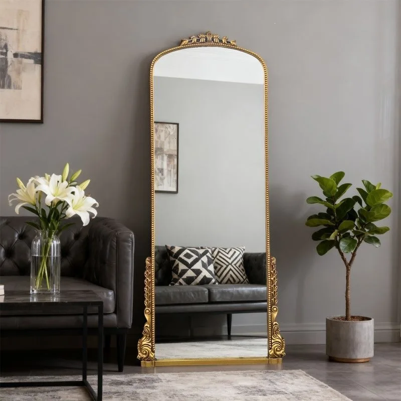 HYS retro simple modern entrance full-length mirror French carved floor mirror household bedroom wall-mounted fitting mirror