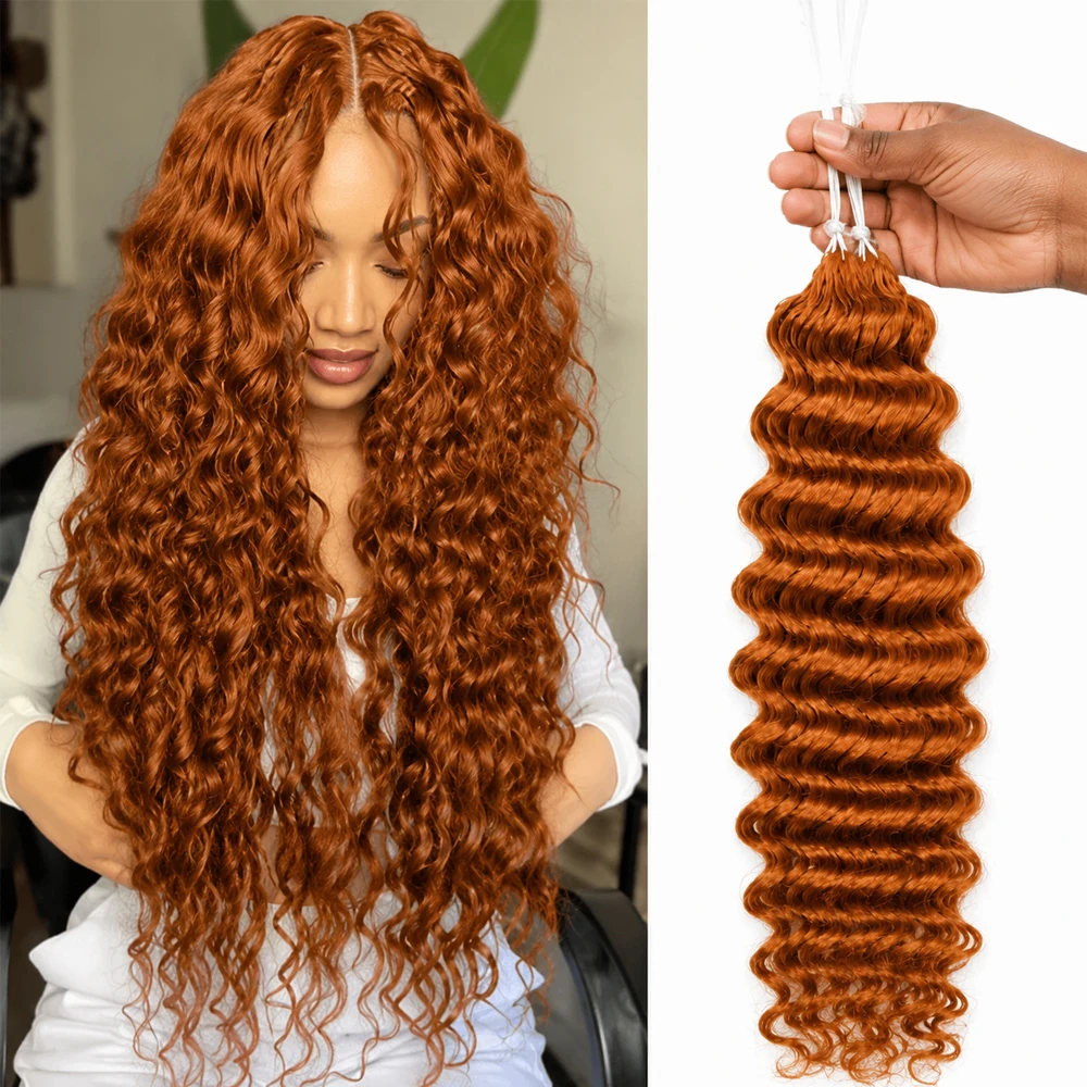 Ginger Orange 350 Deep Wave Crochet Hair Extensions Feather Miracle Knots Invisible Crochet Braids Knotless Boho Pre Separated