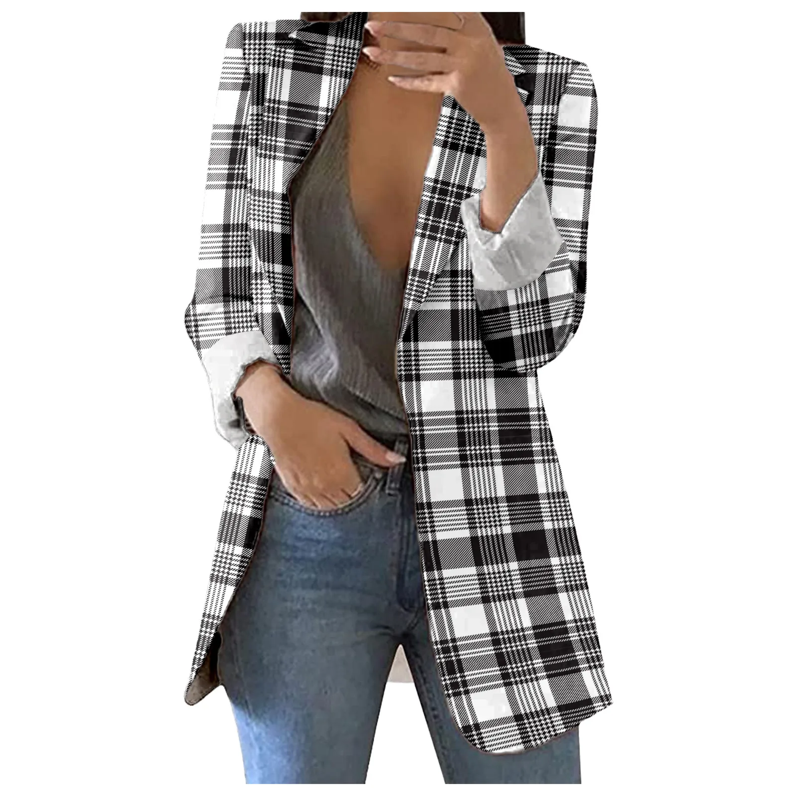 

Commuter Office Women's Double Breasted Short Suit Suit Jacket Spring Jacket Women's Pioneer Design Checkered Coat Suit Jacket