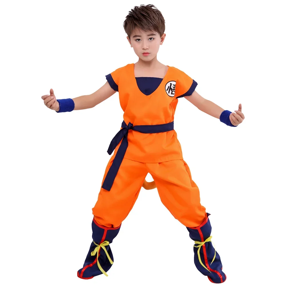 Anime Son Goku Cosplay Costume Wig Shoes Set Kids Performance Clothing Props Carnival Party Dress Up