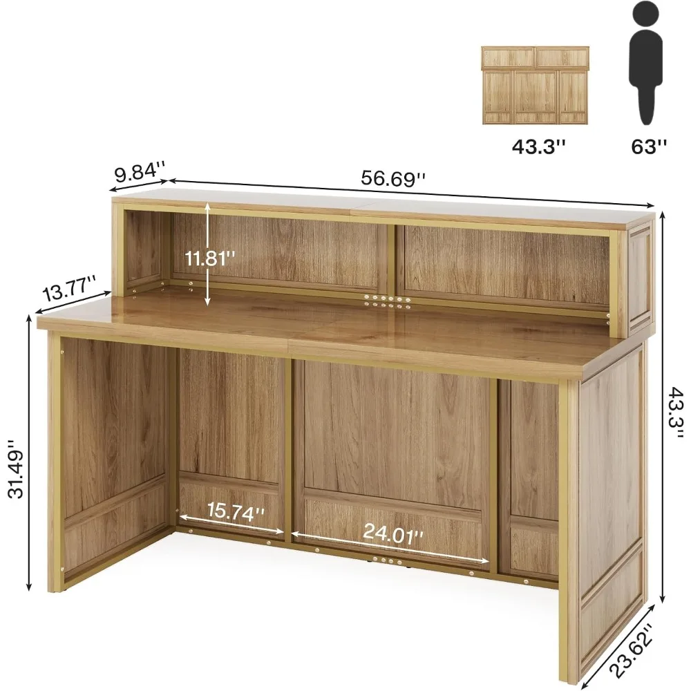 57-inch Reception Desk with Counter, Front Receptionist Table, Boho Welcome Desk Checkout Counter for Office, Retail
