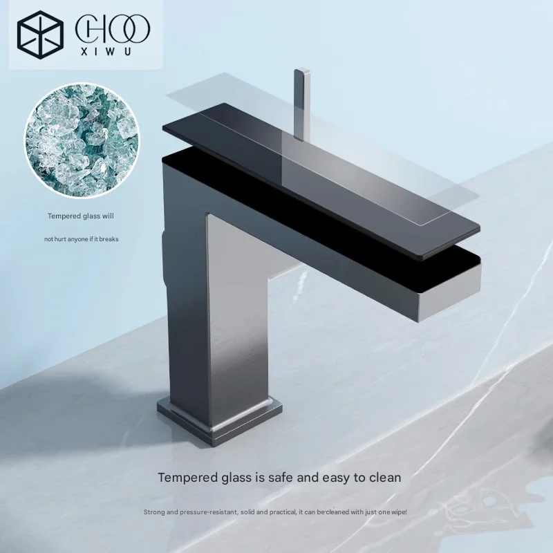 Pistola cinza display digital torneira da bacia preto display de temperatura do banheiro pia misturador água quente & fria senso de tecnologia guindaste