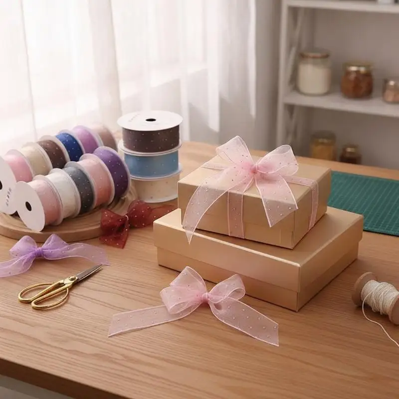 Heißpräge-Organzaband 2,5/4 cm breit, dekorative Borte für Haarstyling, Geschenkverpackung, tägliche DIY-Bastelprojekte – Detail 4