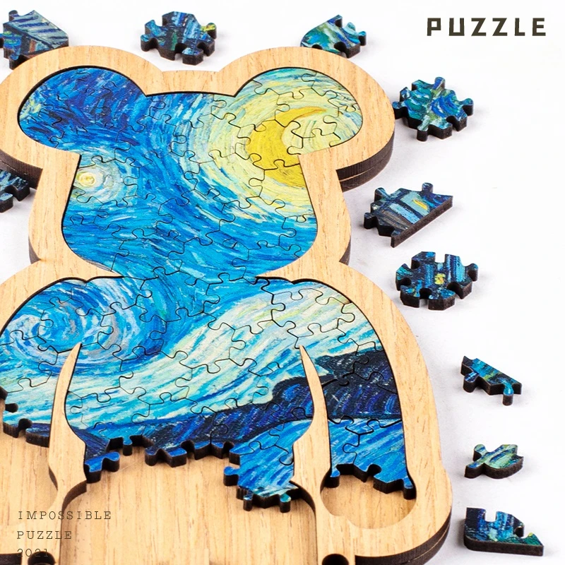 Violent Bear Van Gogh's Starry Night Puzzle - Brain-Burning Puzzle with Alien-Shaped Pieces Game Master Edition Popular onTikTok