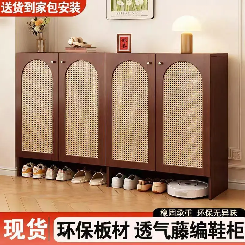 New Rattan Shoe Cabinet, Door Shoe Changing Stool, Best-selling Home Storage Model, Multi-layer Wall-Against Entrance Shoe Rack