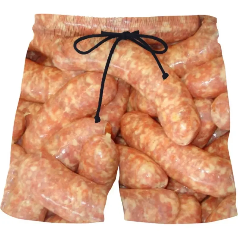 3D Print Shorts Men Funny Fatty Beef Hot Dog Pattern Casual Summer Beach Boardshorts Hip Hop Streetwear Skateboard Swim