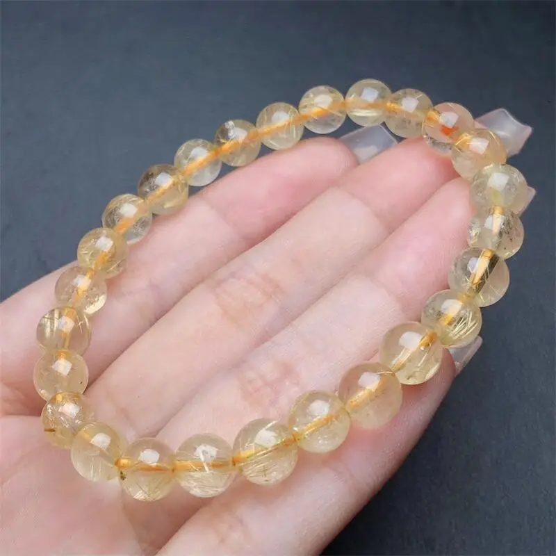 

7MM Natural Gold Rutilated Quartz Bracelet Women Healing Gemstone Crystal Strand Bangles Lovers Jewelry Gift 1PCS