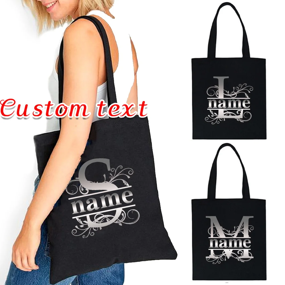 

Customized Name Black Shopping Bag Women's Handbag Large Capacity Leisure Commuter Bag Portable Shoulder Bag Customized Product