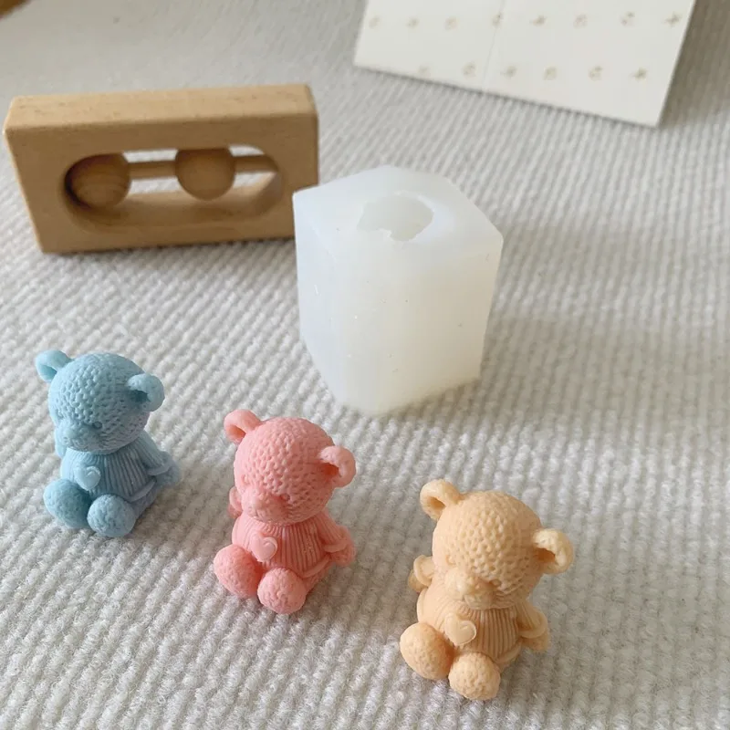 Mini Love Bear Candle Silicone Mold DIY cute Bear crafts Plaster resin cement mold Handmade animal soap making tools - view 6