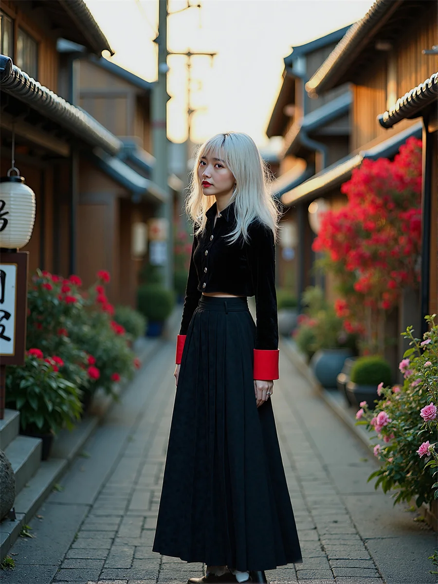 

Pleated Floor-Length Skirts Elegant Women Clothes Winter Quilted Knee-Length Commuting Original Lady Thickened Patched Paneled