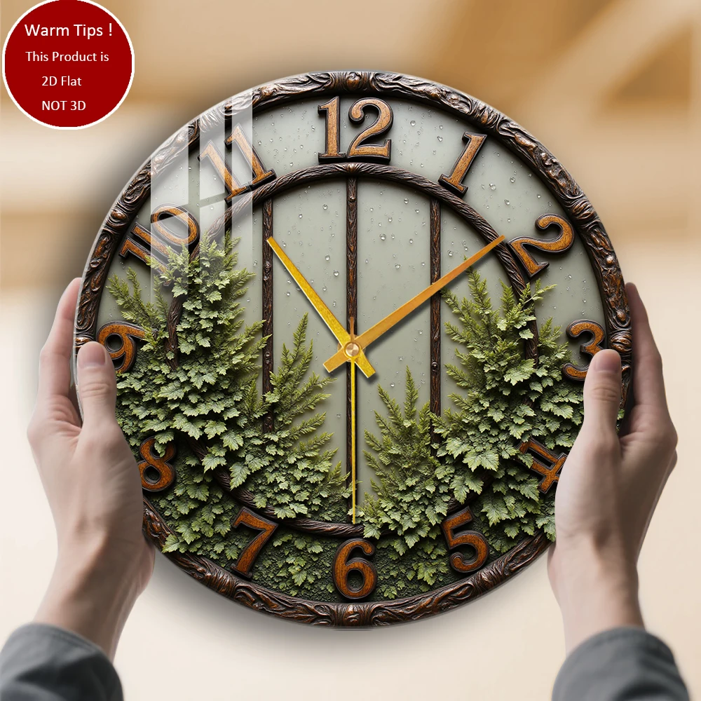 

Настенные часы из закаленного стекла, винтажные деревянные часы с папоротниками, подходящие для декора стен или настольного дисплея в любом месте