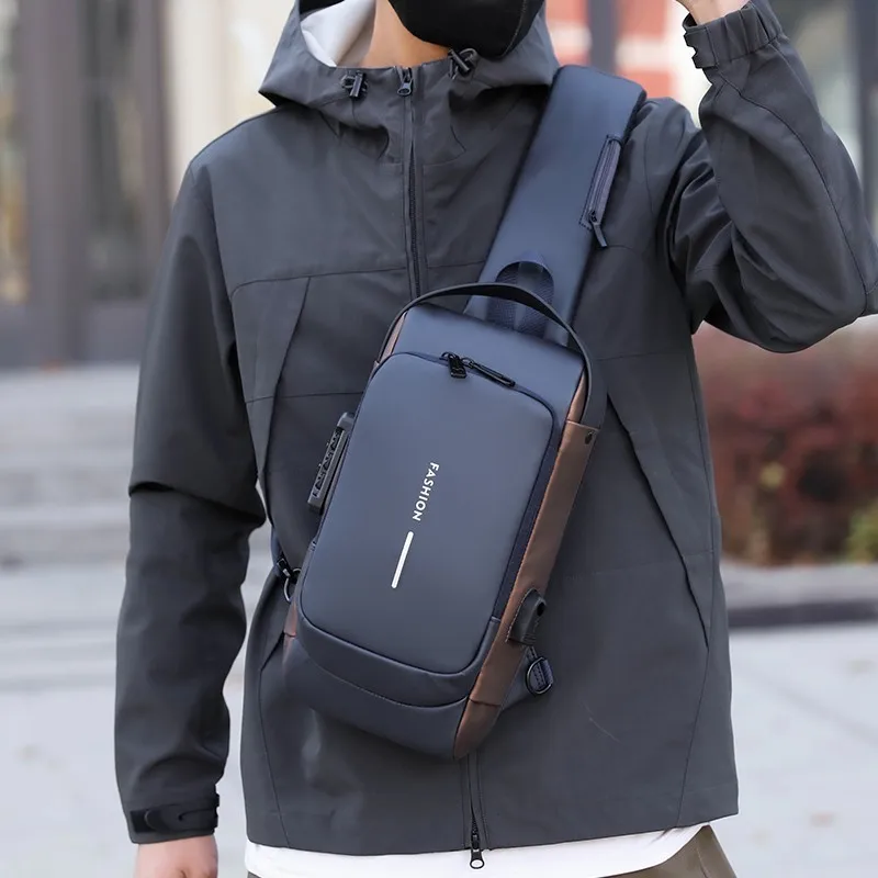 Men's Anti-Theft Chest Bag with Password Lock & USB Port, Waterproof Crossbody Sling Backpack for Travel, Work, Cycling