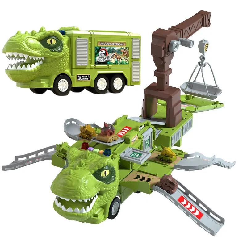 Dinosaur Truck Toy Children DIY Track Car Light Music Dinosaur Deformation Adventure Car Container Transport Kids Toys Boys Gift