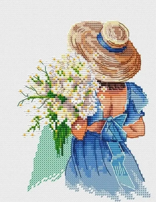 The Girl Holding Flowers 22-27 Canvas Cross Stitch Embroidery Set Hobby Magic Room Decor Design A Bustling City Rainy Street 