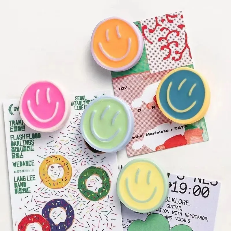 5pcs Smiling Face Refrigerator Magnets, Cute Colorful Strong Magnetic Fridge Sticker For Classroom Kitchen Office Home Supplies