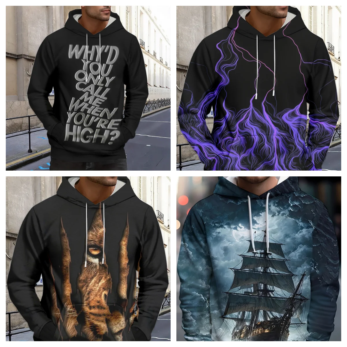 

New Fashion Trend Printed Long Sleeve Hoodie Men's Casual Sweatshirt Breathable Quick Drying Versatile Crew Neck Sweater Moto