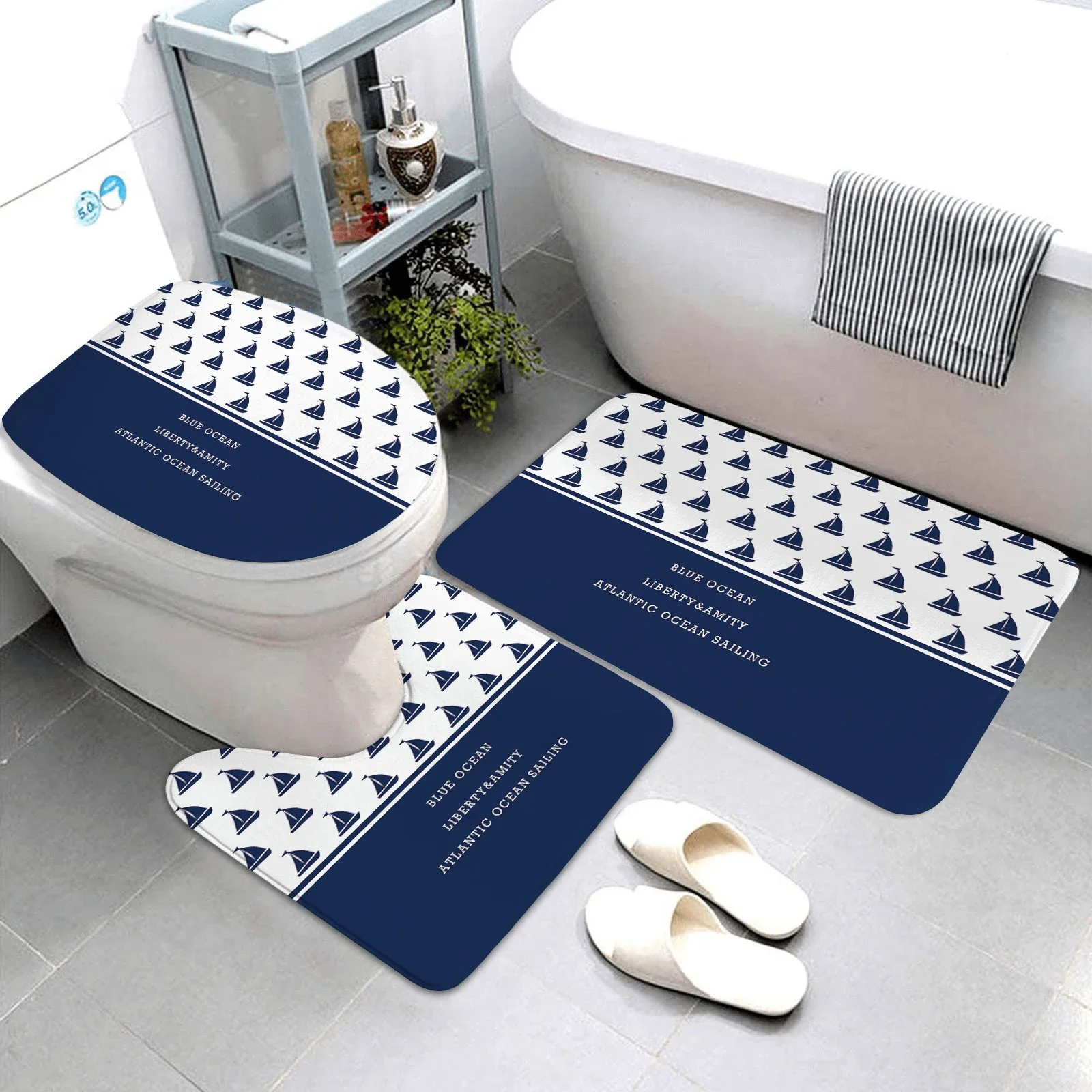 dark blue nautical series bathroom mat three-piece bathroom rugs and mats bathroom products bathroom mats can be customized