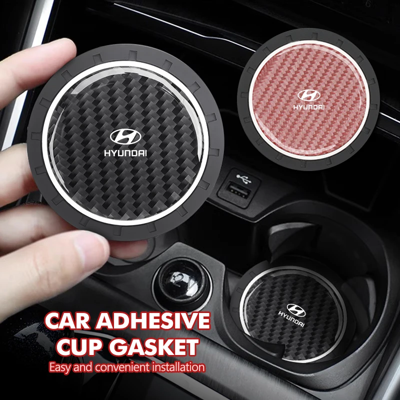 Для Hyundai 2 шт. автомобильная противоскользящая накладка на чашку для воды, держатель из углеродного волокна, коврик I30 I20 IX35 I40 Tucson Getz Veloster Kona Elantra