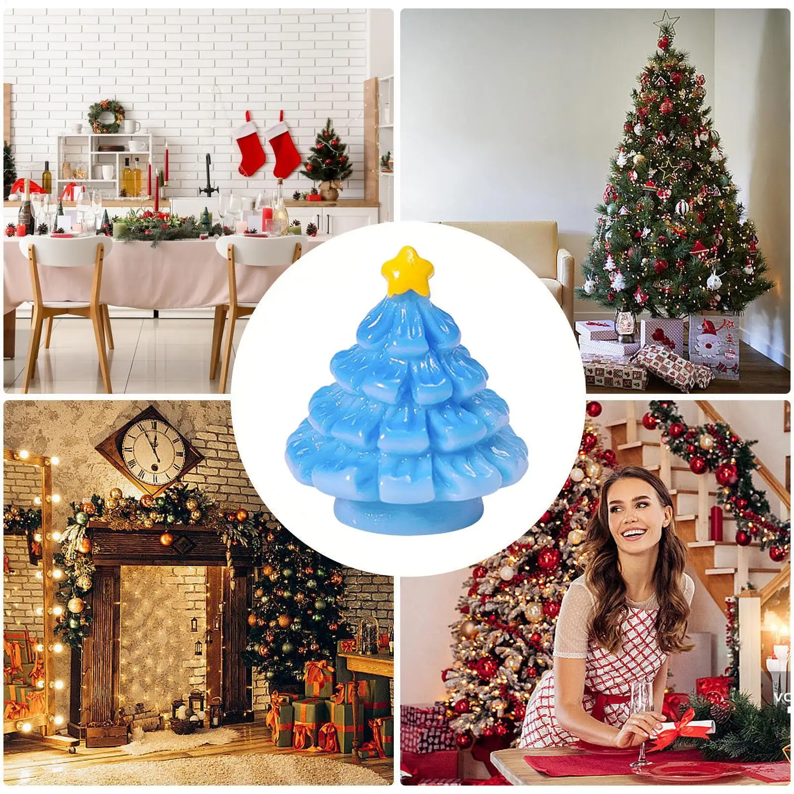 Miniature Christmas Trees Resin Miniature Desk Decoration Tabletop Little Christmas Tree Ornament For Room Mantel Shelf Tiered