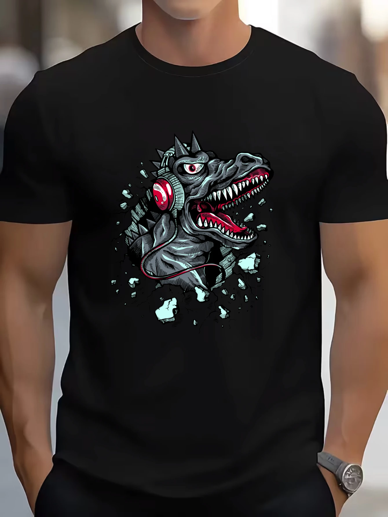 

Vintage Colorful Bear Graphic T-Shirt for Men, Wildlife Style Short Sleeve Tee, Retro Bear Print Tops
