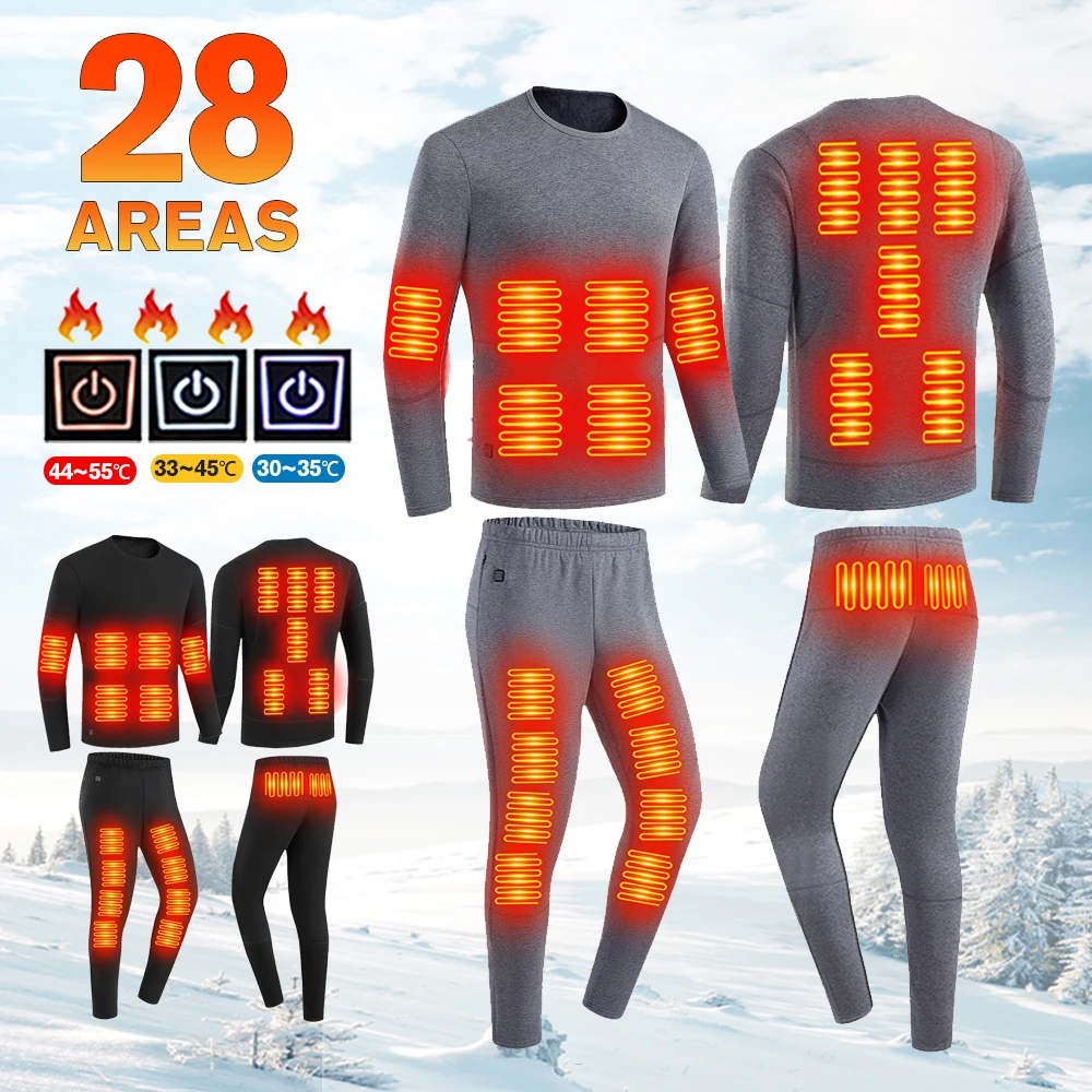 Heated Underwear 28 Areas Hiking Shirts Skiing Suites Tops Pant Men Women Thermal Underwear USB Heating Jacket Winter Clothing