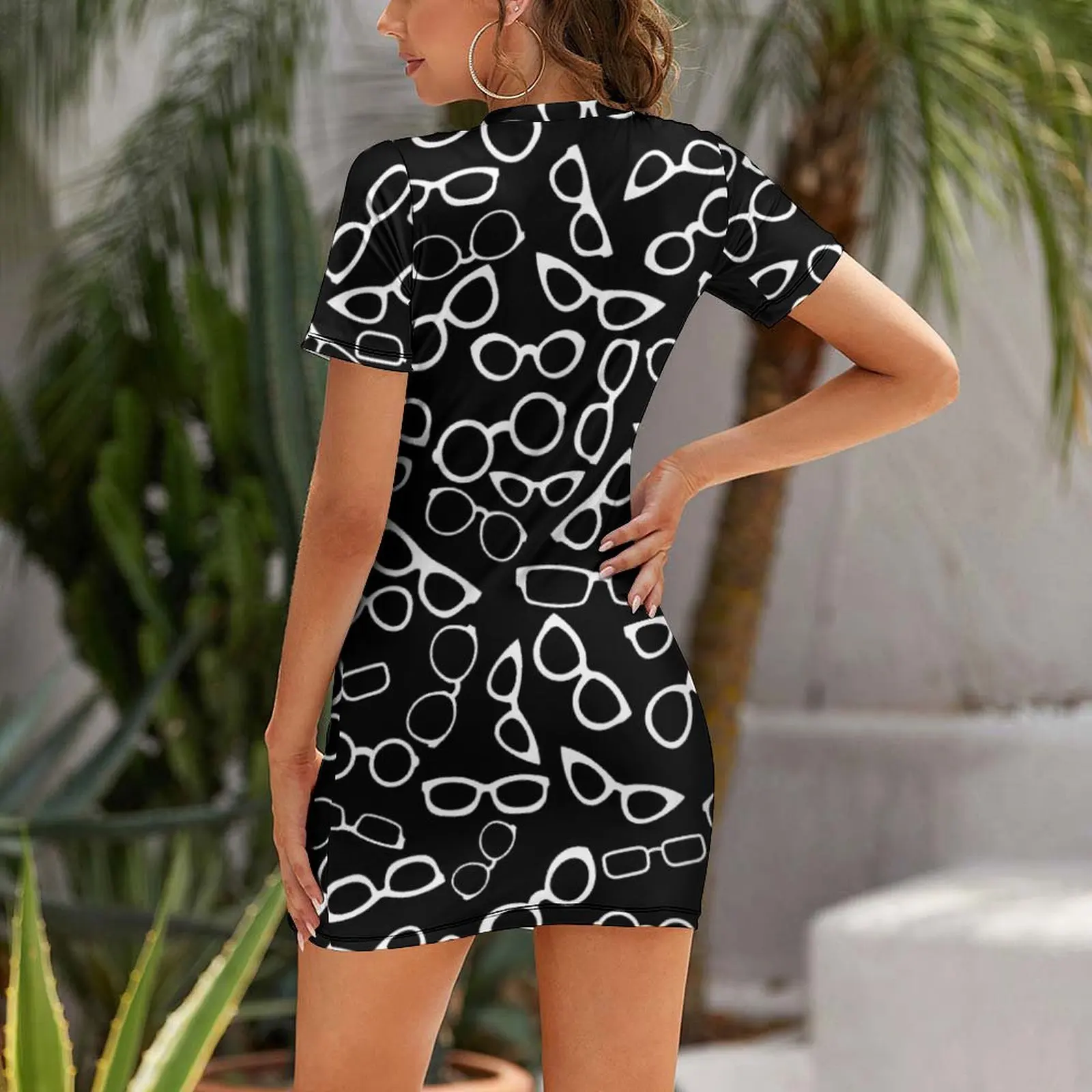 Various Shaped Eyeglasses Pattern - White Short Sleeved Dress elegant party dresses for women 2024 dress summer