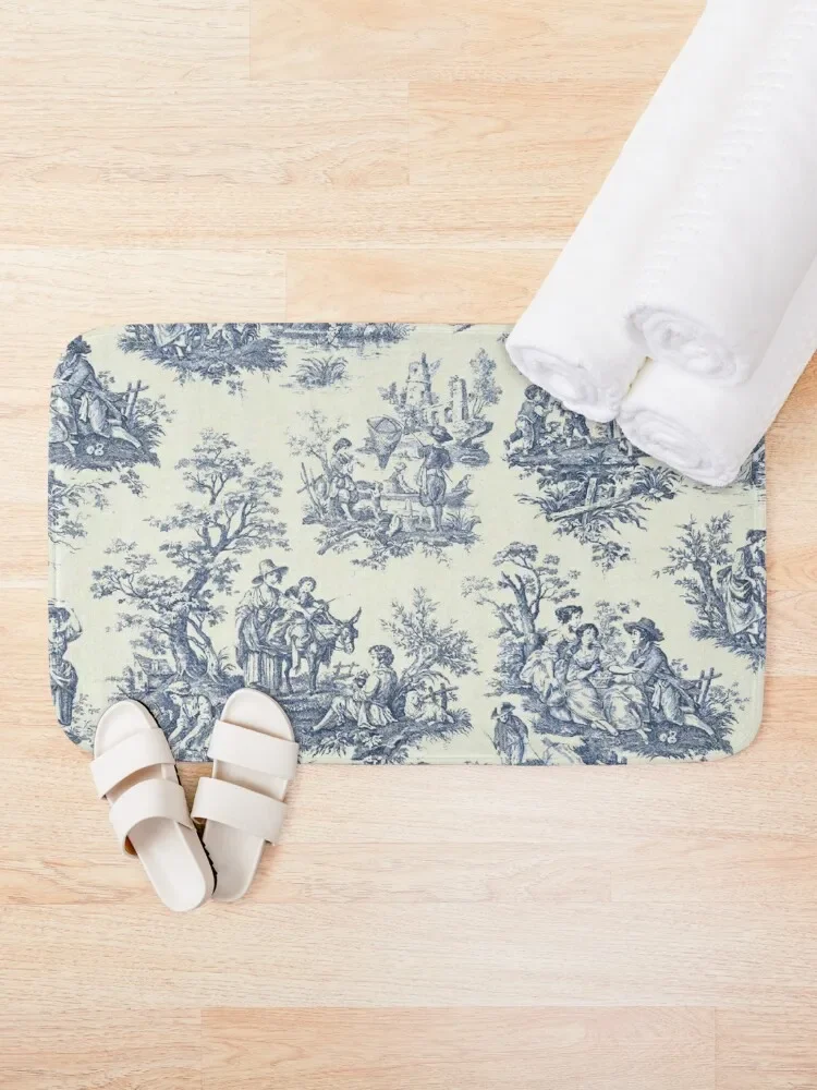 Powder Blue French Toile Picnic Designs Bath Mat House Interior Entrance Carpet For Shower Mat