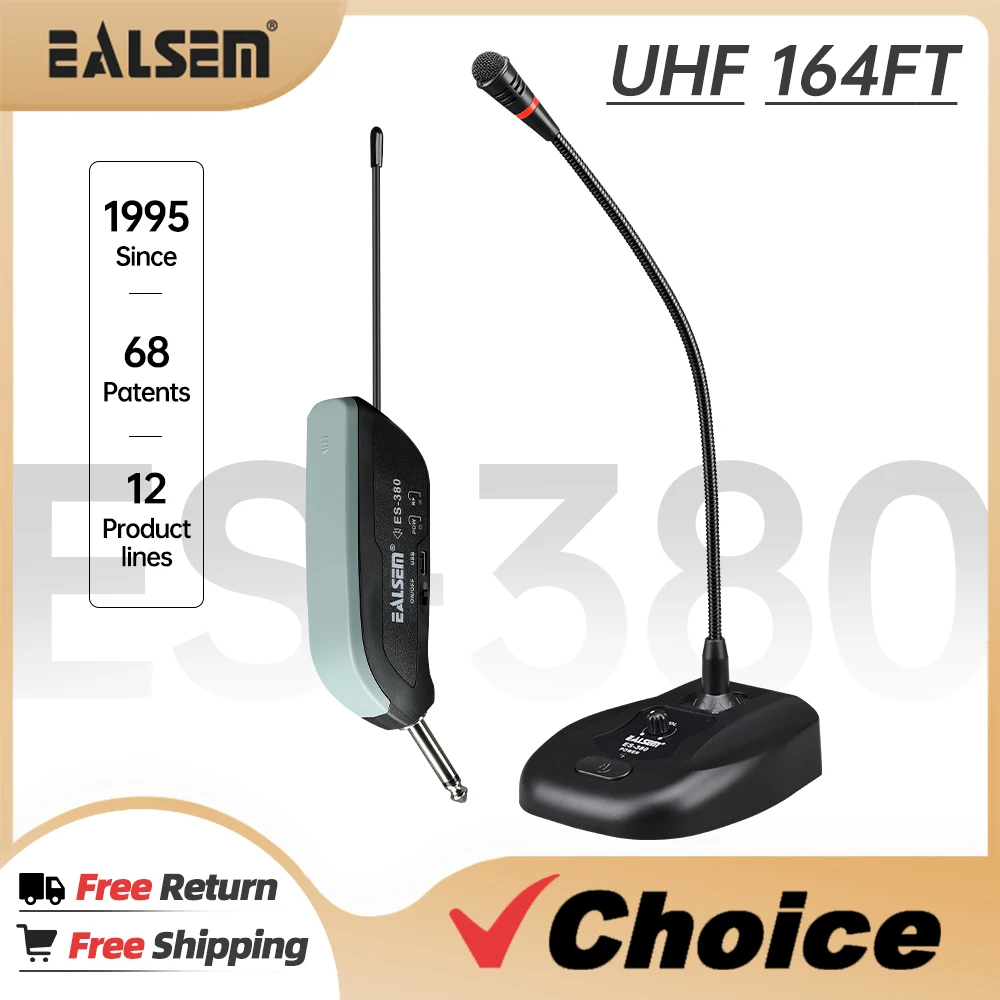 EALSEM 380 UHF 1 Channel Wireless Conference Microphone 6.35MM Jacks 50Meter 640-690MHz For Meeting