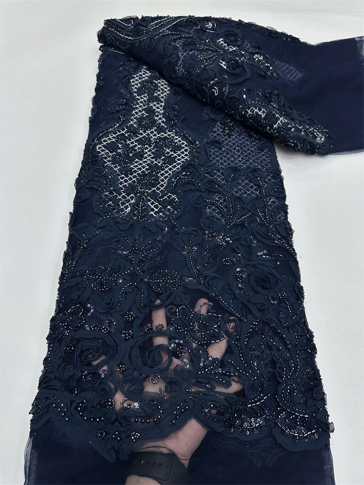 African French Beaded Multi COlor Lace Fabric 2026 High Quality Lace Pink Lace Fabric Nigerian Tulle Mesh Lace Fabrics Wedding