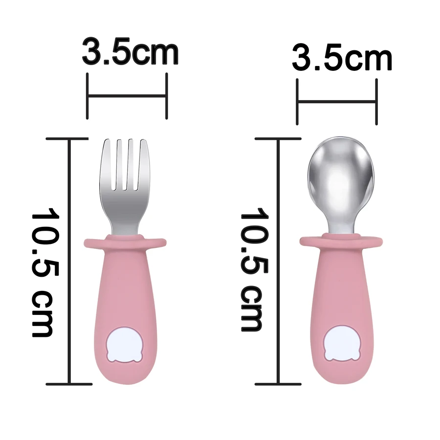 Cartoon Stainless Steel Children\'s Fork Spoon Silicone Handle 316 Food Grade Stainless Stee Baby Food Supplement Tableware