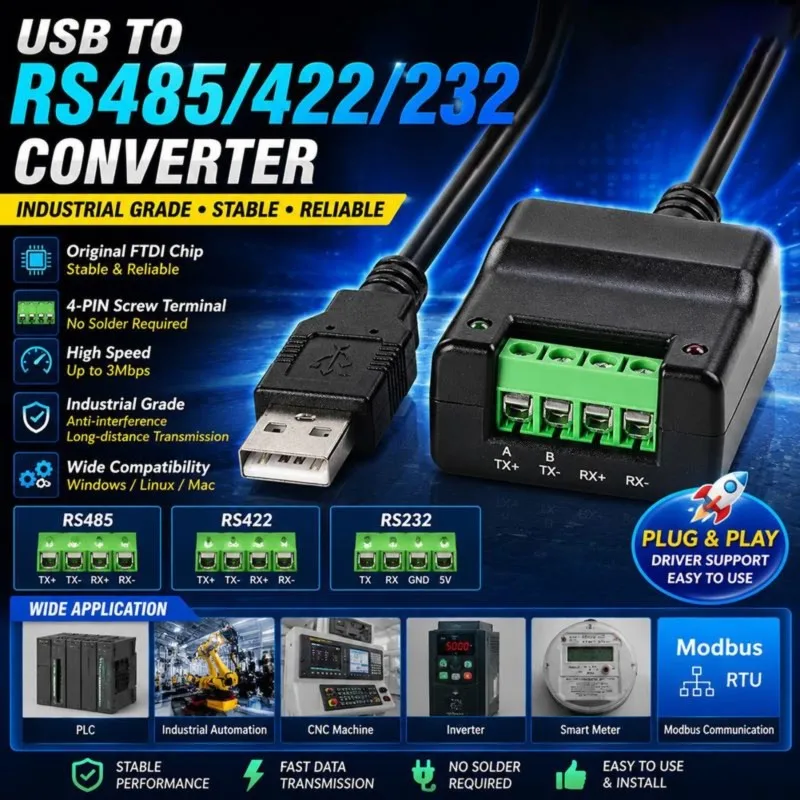 Super Sale FTDI FT232RL USB to RS485 RS422 RS232 Converter Adapter 4 Pin Screw Terminal No Solder Serial Communication Module