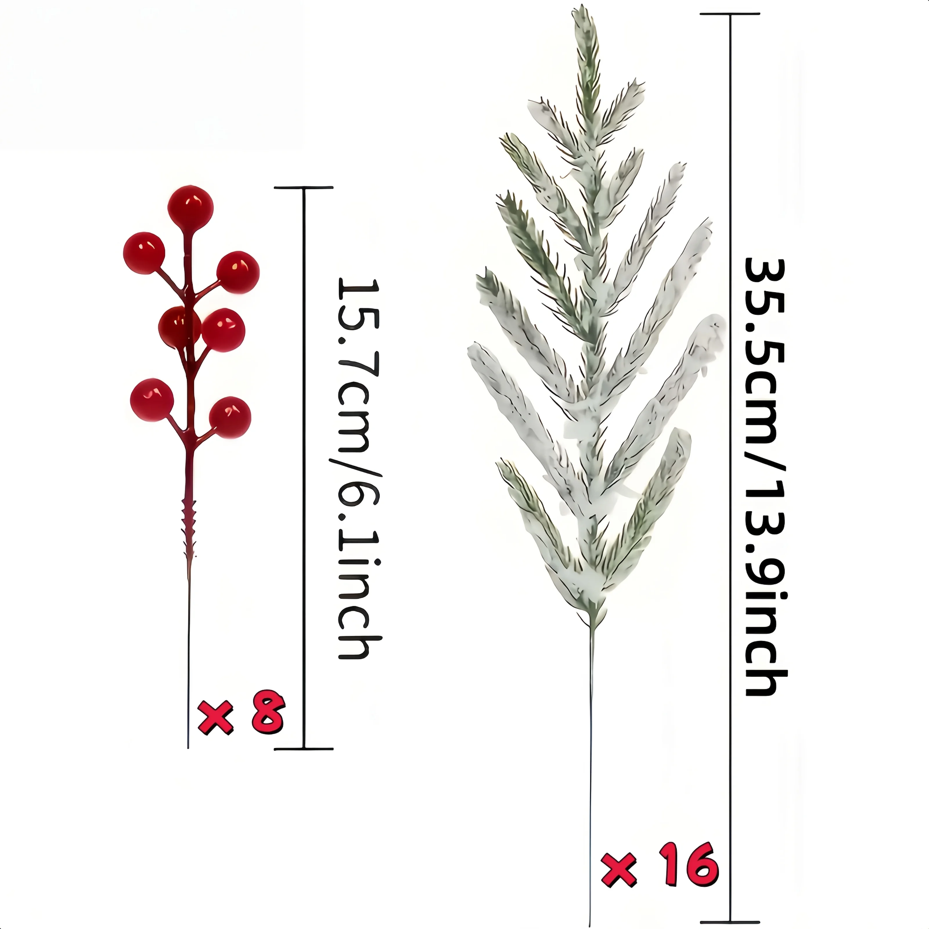 24 قطعة فروع الصنوبر الشمالية الاصطناعية مع التوت الأحمر واقعية وهمية الصنوبر إكليل كثيفة الإبر الخضراء الثلوج لزينة عيد الميلاد