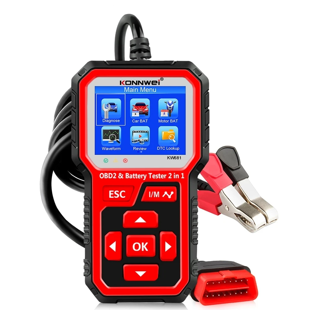 

New KONNWEI KW681 Car Motorcycle Battery Tester&Auto OBD2 Scanner 2in1 Car Battery Tester OBDII Diagnostic Tool