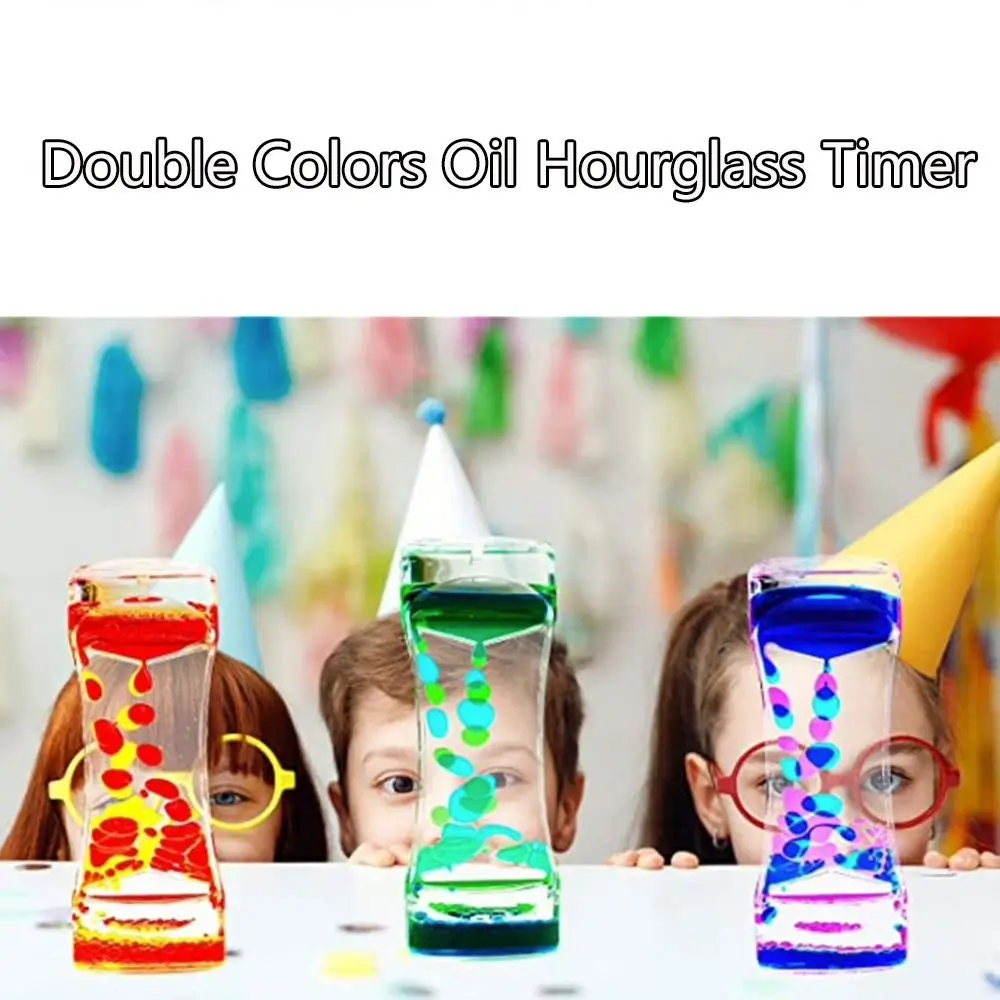 Double Colors Oil Hourglass Timer Acrylic Creative Movement Sensory Descending Sensory Bubble Focus- Calming