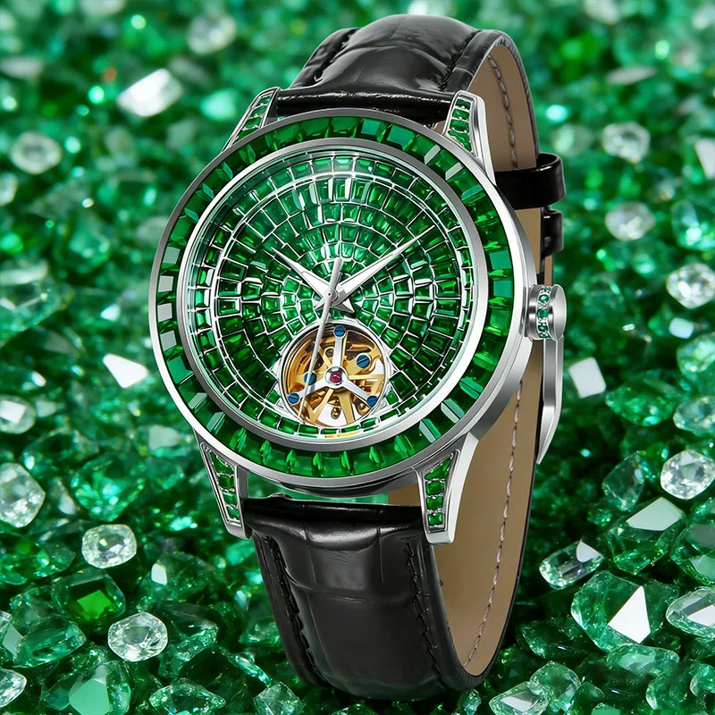 

HAEMMER Design Luxury Top Diamond Men Business Casual Watch Leather Luminous Waterproof Automatic Mechanical Watch 42mm 2025 New