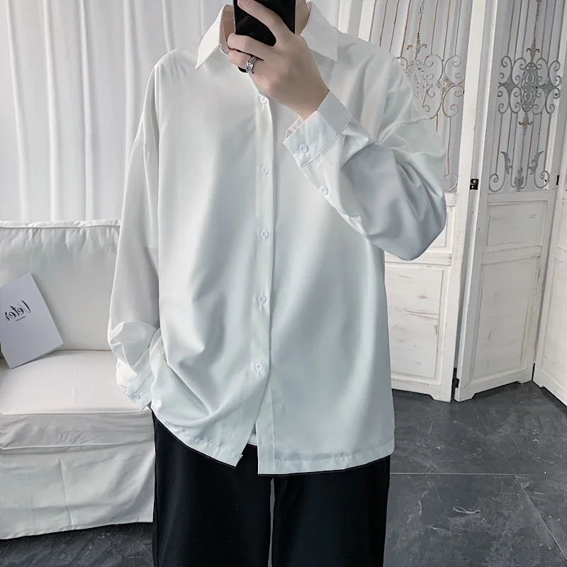 

Loose Pure Color Casual Shirt for Men Autumn New Style Youthful Brand Fashionable Long Sleeve Loose Fit Teenager Casual Shirt