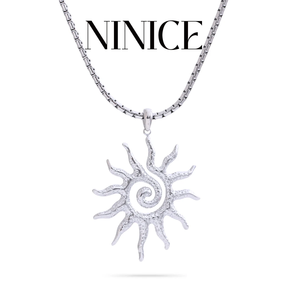 NiNice Necklace Weatherproof Jewellery Tarnish Woman Fashion Stainless Steel Pendants Sun Shaped Sweater Chain New Wholesale