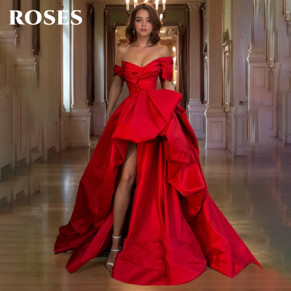 

ROSES Red Side High Split Mermaid Evening Dress Sweetheart Off the Shoulder Prom Dresses Stain Formal Occasion Dress Customized