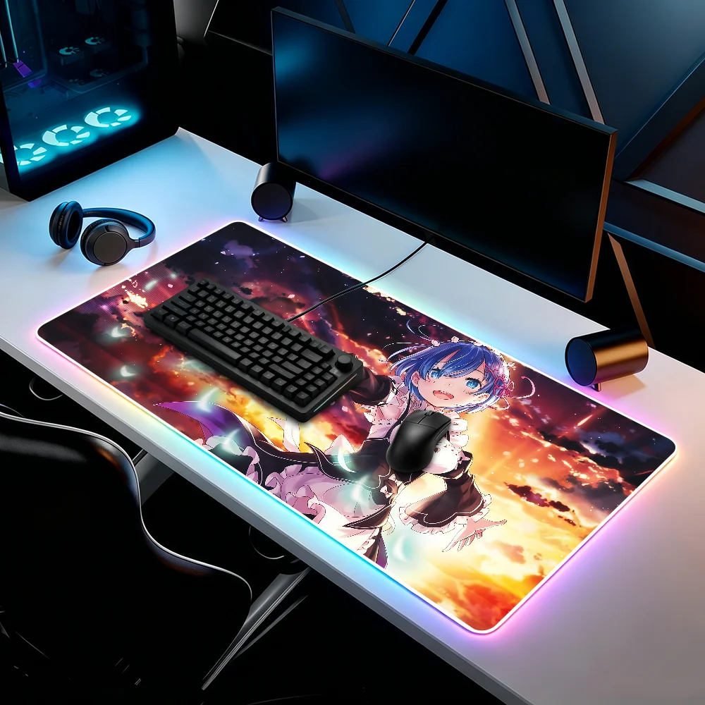 Cute R-Re Zero Rem Mouse Pad  RGB Led Gaming Bedroom Office Desk Non-Slip Mat  Waterproof Large